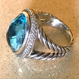 David Yurman aquamarine ring with diamonds size 7